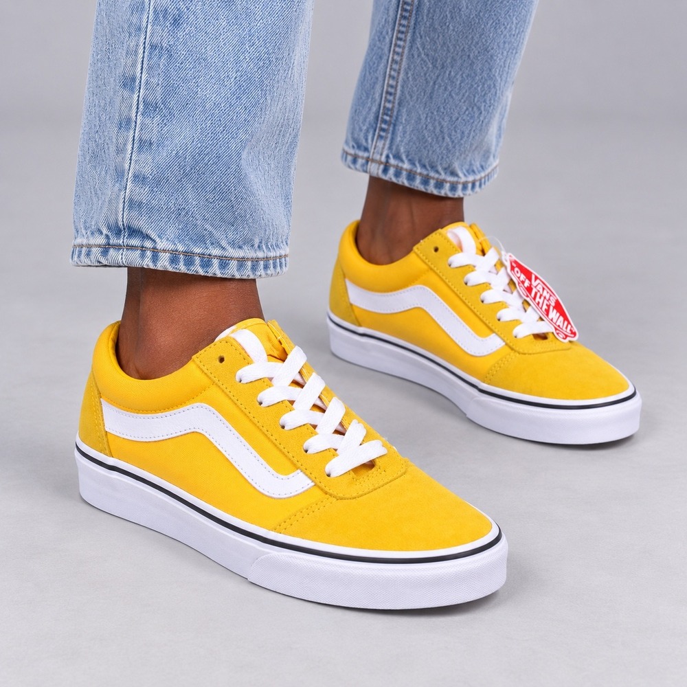 Vans Ward Low Top Yellow White Suede Canvas Skate Shoes Womens 9 NEW